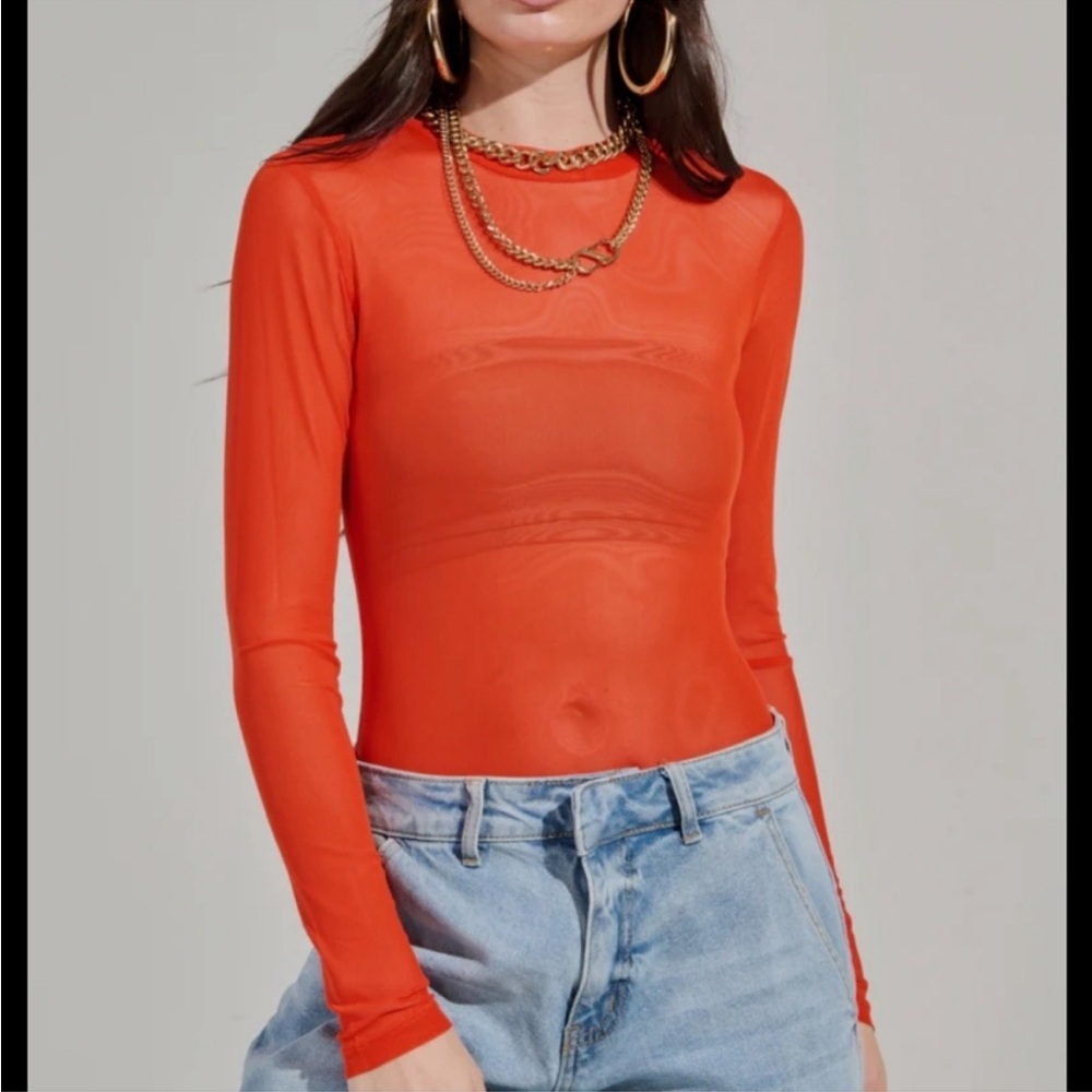 AFRM Bright Orange Long Sleeve Mesh Top - Size Small NWT
